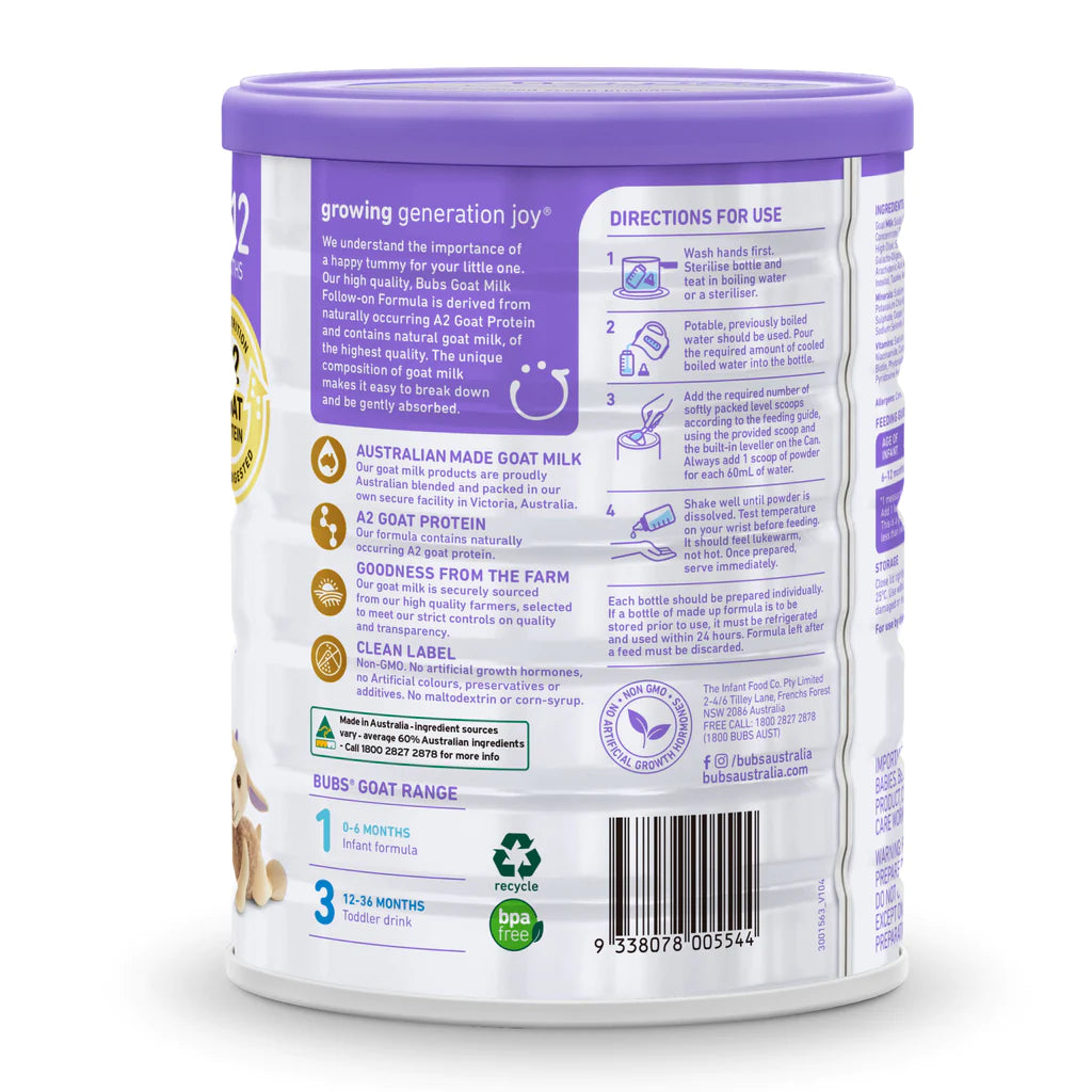 Bubs® Goat Milk Follow-on Formula Stage 2 - 800g