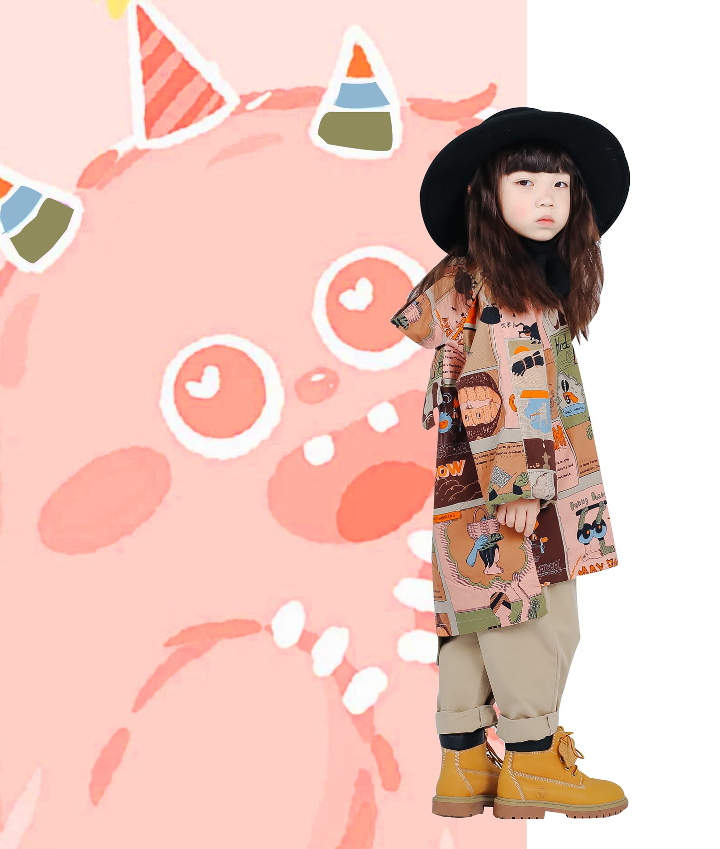 Fruit Monster Patterned Kids Coat (Orange)