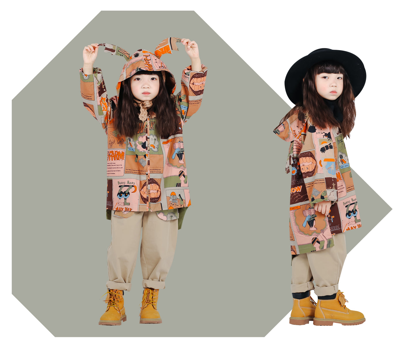 Fruit Monster Patterned Kids Coat (Orange)