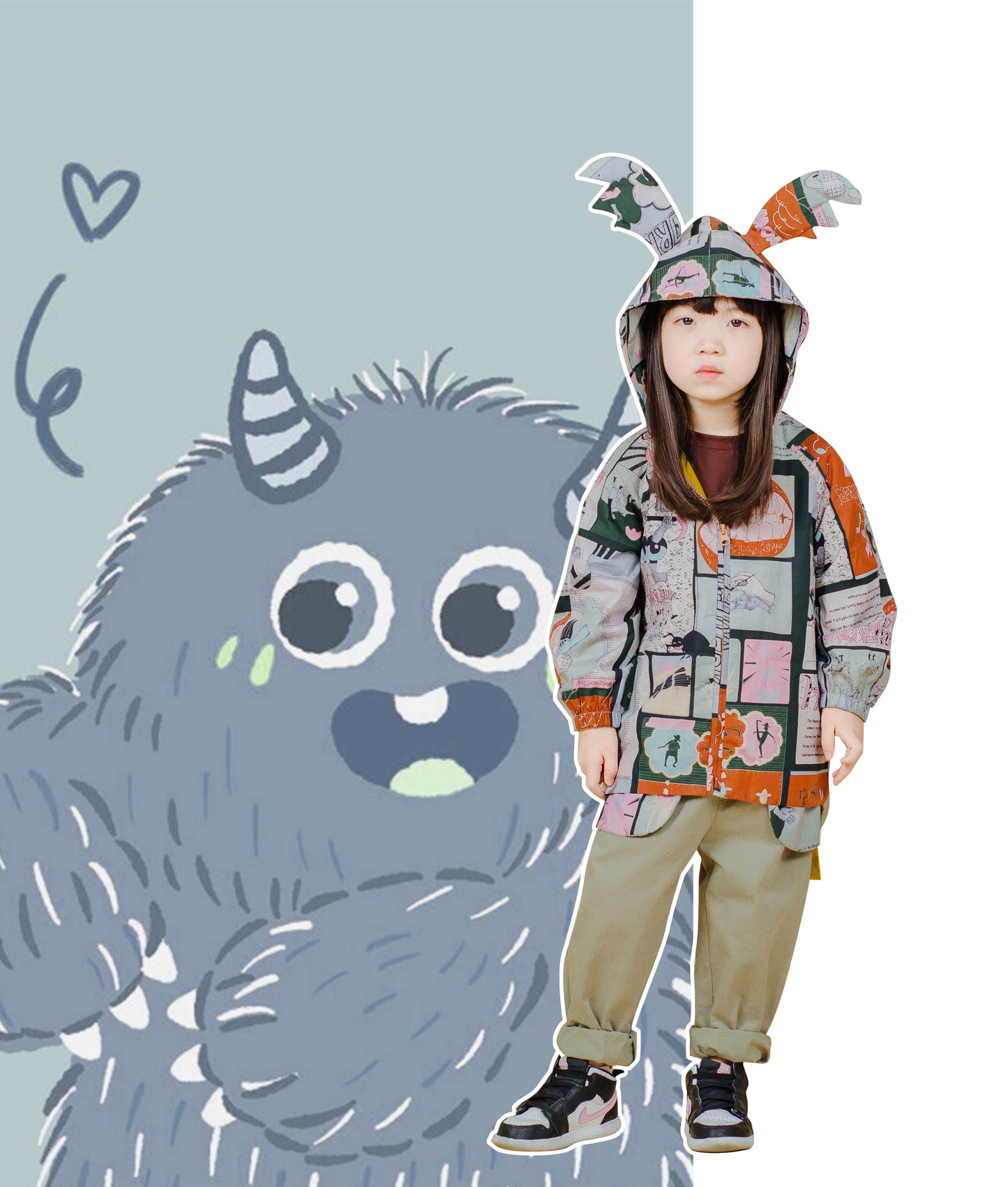 Fruit Monster Patterned Kids Coat (Taro)