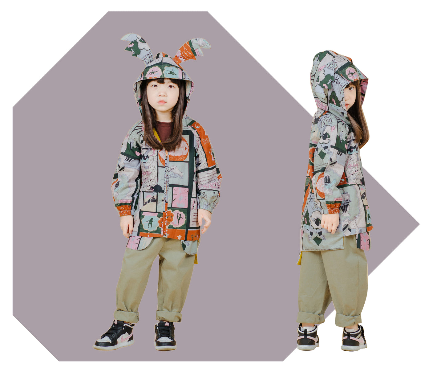 Fruit Monster Patterned Kids Coat (Taro)